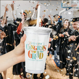 Retro Gefeliciteerd Afgestudeerde Afstuderen Zwart Acryl Drinkbeker