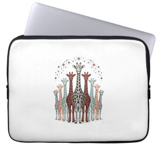Retro gegraveerd ontwerp van een kudde giraffen vo laptop sleeve