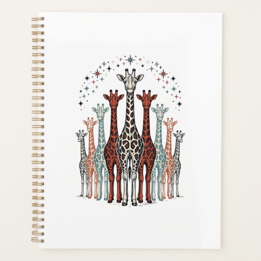 Retro gegraveerd ontwerp van een kudde giraffen vo planner (Voorkant)