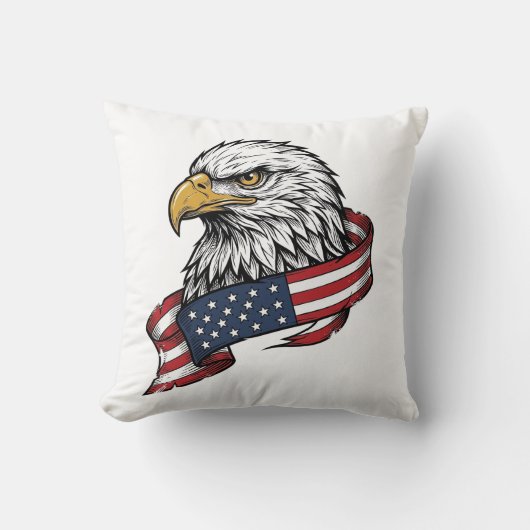 Retro Gegraveerde Adelaar Patriottisch Shirt Ontwe Kussen (Voorkant)