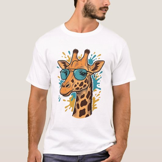 Retro Gegraveerde Coole Giraffe Zonnebril Shirt De (Voorkant)