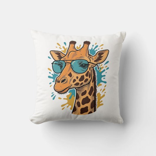 Retro Gegraveerde Coole Giraffe Zonnebril Shirt De Kussen (Voorkant)