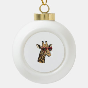 Retro gegraveerde giraffe hart zonnebril ontwerp_1 keramische bal ornament
