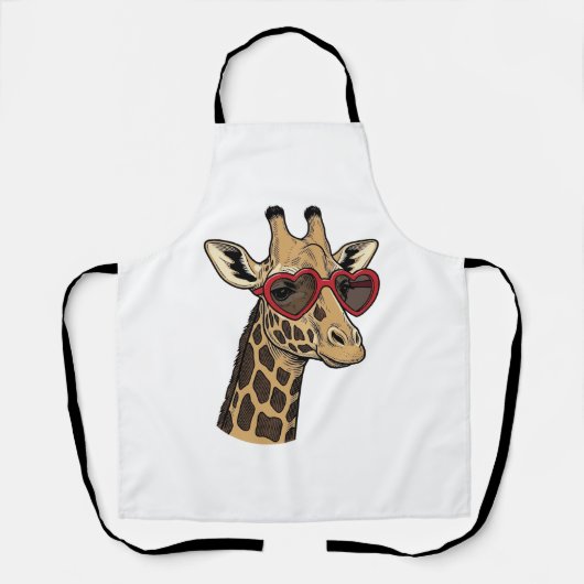 Retro gegraveerde giraffe hart zonnebril ontwerp_1 schort (Voorkant)