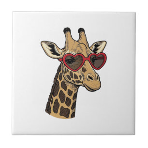 Retro gegraveerde giraffe hart zonnebril ontwerp_1 tegeltje