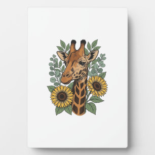 Retro gegraveerde giraffe zonnebloem bloemen shirt fotoplaat