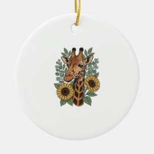 Retro gegraveerde giraffe zonnebloem bloemen shirt keramisch ornament
