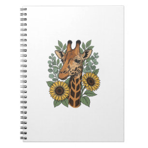 Retro gegraveerde giraffe zonnebloem bloemen shirt notitieboek
