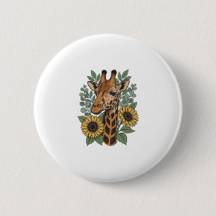 Retro gegraveerde giraffe zonnebloem bloemen shirt ronde button 5,7 cm