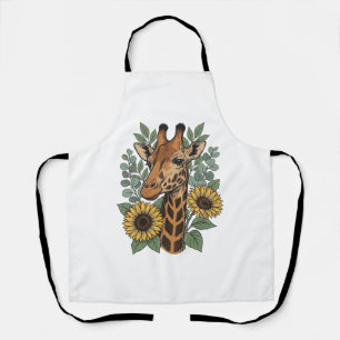 Retro gegraveerde giraffe zonnebloem bloemen shirt schort