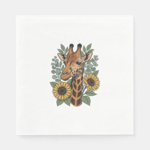 Retro gegraveerde giraffe zonnebloem bloemen shirt servet