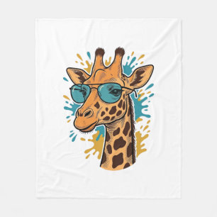 Retro gegraveerde koele bril met giraffe T-shirt D Fleece Deken