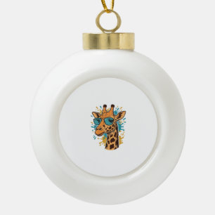 Retro gegraveerde koele bril met giraffe T-shirt D Keramische Bal Ornament