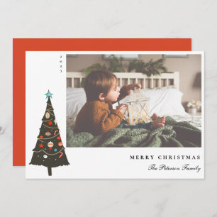 Retro geïllustreerd kerstboommodel Modern Feestdagenkaart