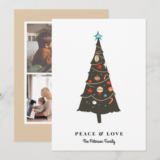 Retro geïllustreerd kerstboommodel Modern Feestdagenkaart (Voorkant / Achterkant)