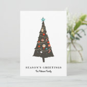 Retro geïllustreerd kerstboommodel Modern Feestdagenkaart (Staand voorkant)