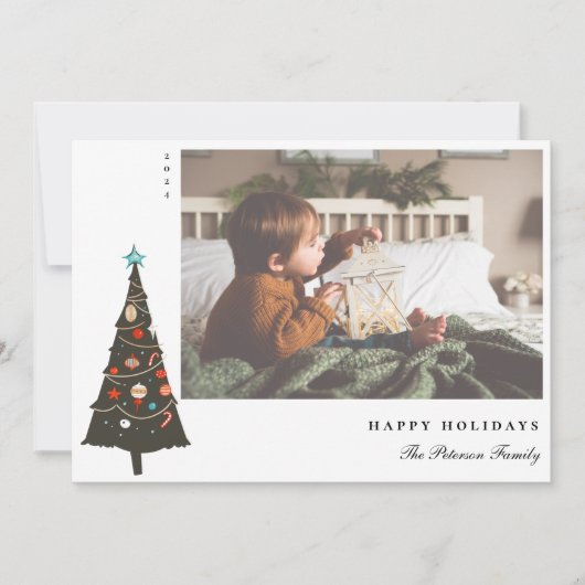 Retro geïllustreerd kerstboommodel Modern Feestdagenkaart (Voorkant)