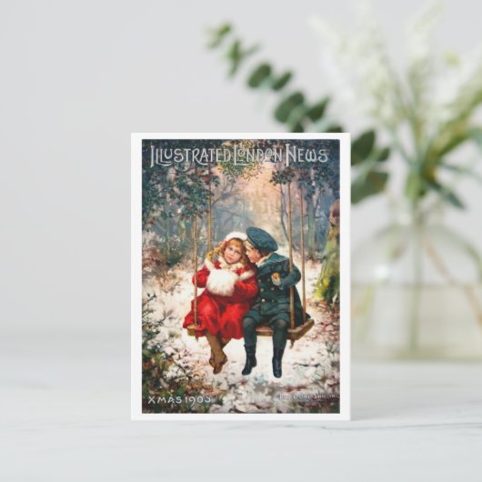  Retro Geïllustreerd Londen Nieuws Kerstmis Briefkaart (Staand voorkant)