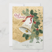 Retro geïllustreerde Bell Glad Tidings Kerstmis Feestdagenkaart (Voorkant)