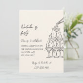 Retro geïllustreerde champagnetoren 40e verjaardag kaart (Staand voorkant)