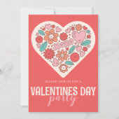 Retro geïllustreerde harten Valentijnsdag Party Kaart (Voorkant)