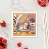 Retro geïllustreerde kat op lounger Cocktail Napki Servet (Insitu)