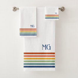 Retro-geïnitialiseerde minimalistische strepen bad handdoek