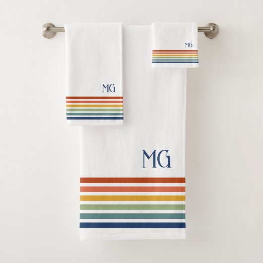 Retro-geïnitialiseerde minimalistische strepen bad handdoek (Insitu)