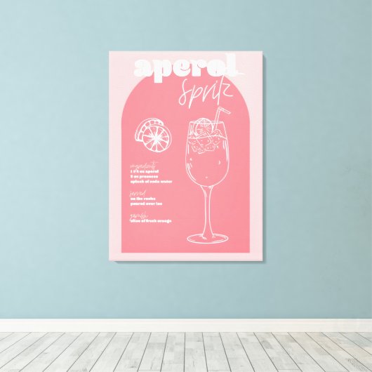 Retro geïnspireerd Aperol Spritz Roze Canvas Afdruk (Insitu (Houten vloer))