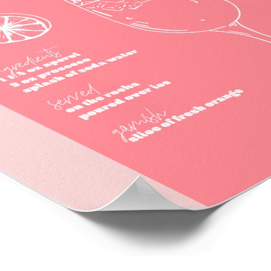Retro geïnspireerd Aperol Spritz Roze Poster (Hoek)