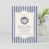 Retro geïnspireerd blauw gestreept kerstfeest kaart (Staand voorkant)