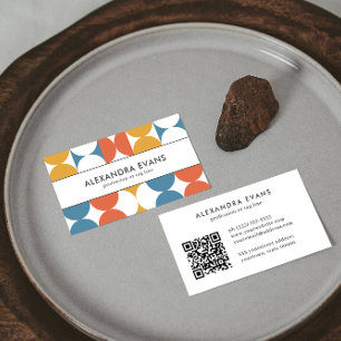 Retro geïnspireerd blauw oranje geel QR CODE Visitekaartje