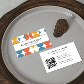 Retro geïnspireerd blauw oranje geel QR CODE Visitekaartje