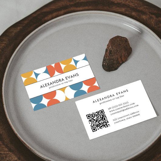 Retro geïnspireerd blauw oranje geel QR CODE Visitekaartje