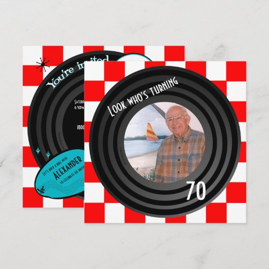 Retro Geïnspireerd Faux Vinyl Record Birthday Part Kaart (Voorkant / Achterkant)