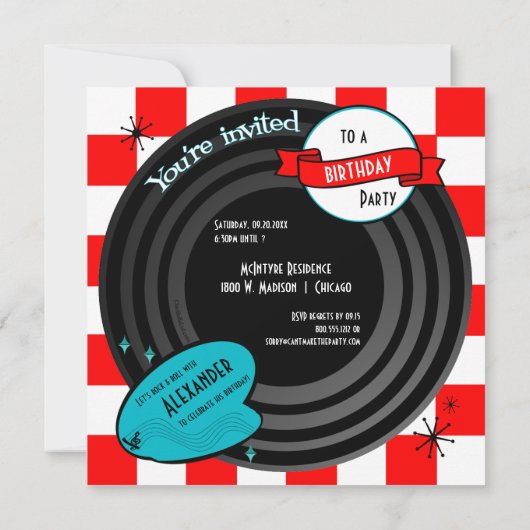 Retro Geïnspireerd Faux Vinyl Record Birthday Part Kaart (Achterkant)