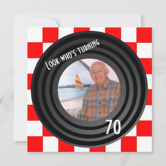 Retro Geïnspireerd Faux Vinyl Record Birthday Part Kaart (Voorkant)