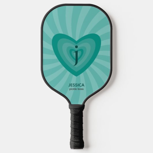 Retro geïnspireerd Groovy Cyan persoonlijk monogra Pickleball Paddle (Voorkant)