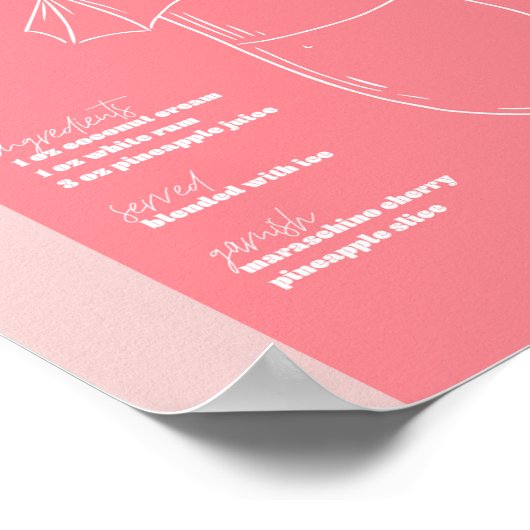 Retro geïnspireerd Pina Colada recept roze en Poster (Hoek)
