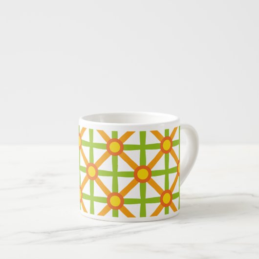 Retro geïnspireerd Sinaasappel groen & geel Espresso Kop (Voorkant rechts)