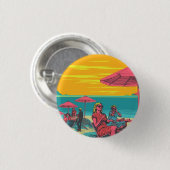 Retro geïnspireerde badge, knoop, speld strand ronde button 3,2 cm (Voorkant /achterkant)