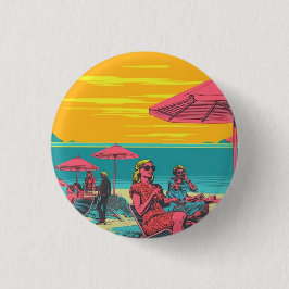 Retro geïnspireerde badge, knoop, speld strand ronde button 3,2 cm