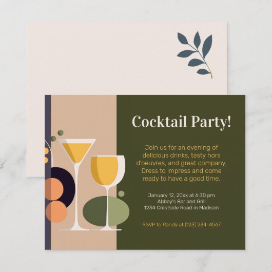 Retro-geïnspireerde cocktailparty-uitnodiging aankondiging (Voorkant / Achterkant)