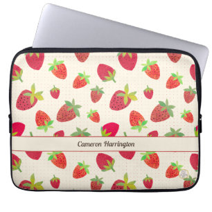 Retro -geïnspireerde gepersonaliseerde rode aardbe laptop sleeve