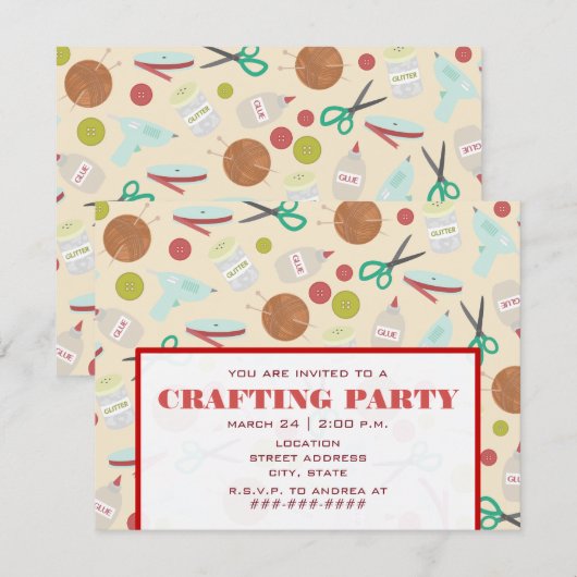 Retro geïnspireerde knutselfeestuitnodiging kaart (Voorkant / Achterkant)