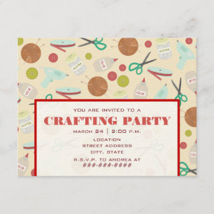 Retro geïnspireerde knutselfeestuitnodiging kaart