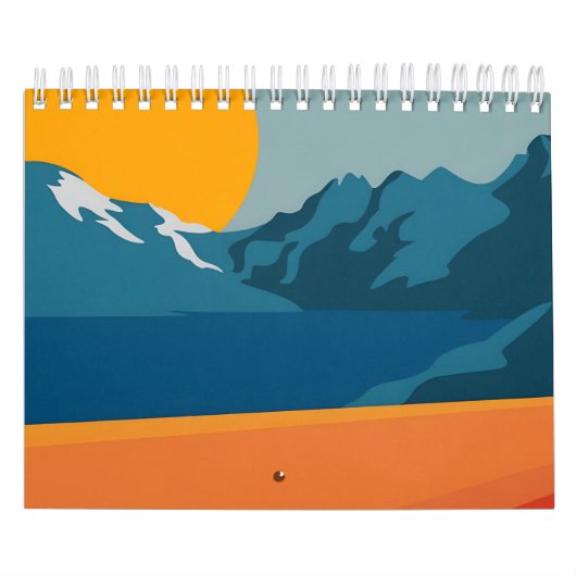 Retro-geïnspireerde Mountain Art - rood en blauw S Kalender (Hoes)