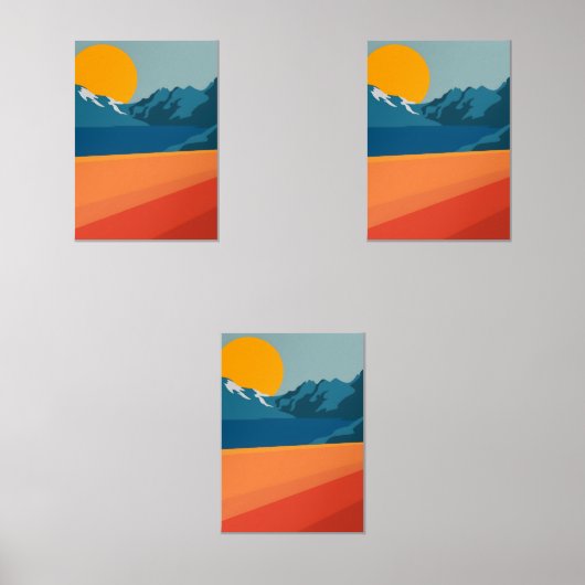 Retro-geïnspireerde Mountain Art - rood en blauw S Muurkunst Sets (Voorkant)