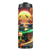 Retro-geïnspireerde Muscle Car met levendige bloem Thermosbeker (Voorkant)