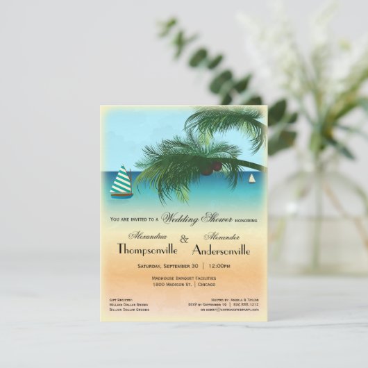 Retro geïnspireerde serene strand scène uitnodigen kaart (Staand voorkant)